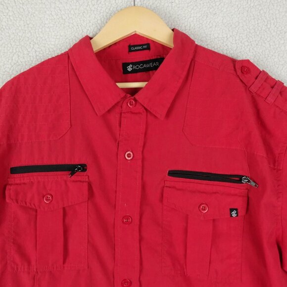 Rocawear Shirt Mens Extra Large Red Button Up Short Sleeve Utility Vintage Y2K - Picture 2 of 8